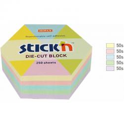 Karteczki Stick'n 61 x 70 mm sześciokąt 5 kolorów - 250 szt.